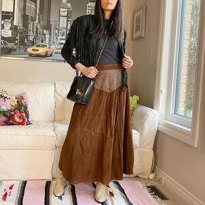 Vintage brown suede midi skirt